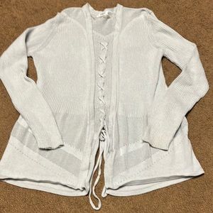 Cardigan August Silk Cardigan sweater, tie up the back, light gray EUC